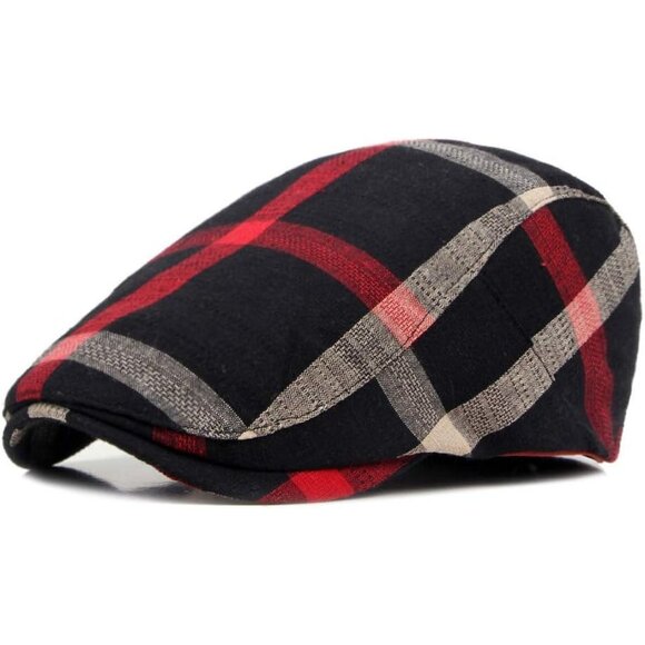 Mens 446black Cotton blend Adjustable Colorful Striped Plaid Ivy Cap